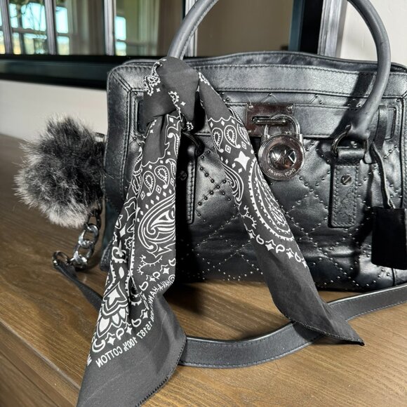 Michael Kors Hamilton Micro Stud Quilted Satchel β Black Leather Luxe! - Picture 13 of 16